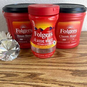 Lot of 3 Empty Folgers Plastic Coffee Cans 25 And 8 oz Storage Containers w/ Lid